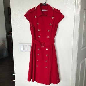 Calvin Klein Cap-sleeve Military Red Dress Size 4